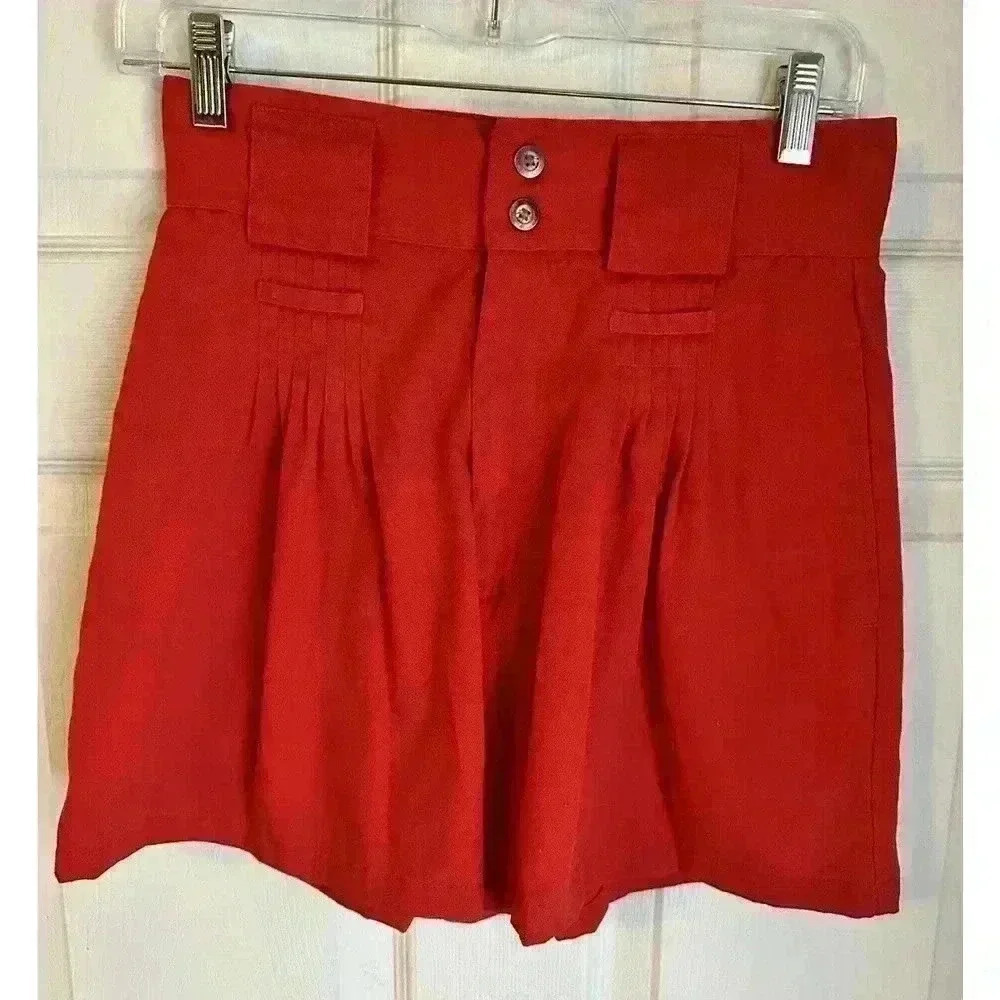 Women’s Huntington Ridge Shorts Red Pleated High Rise 80s 90s Vintage Size 6